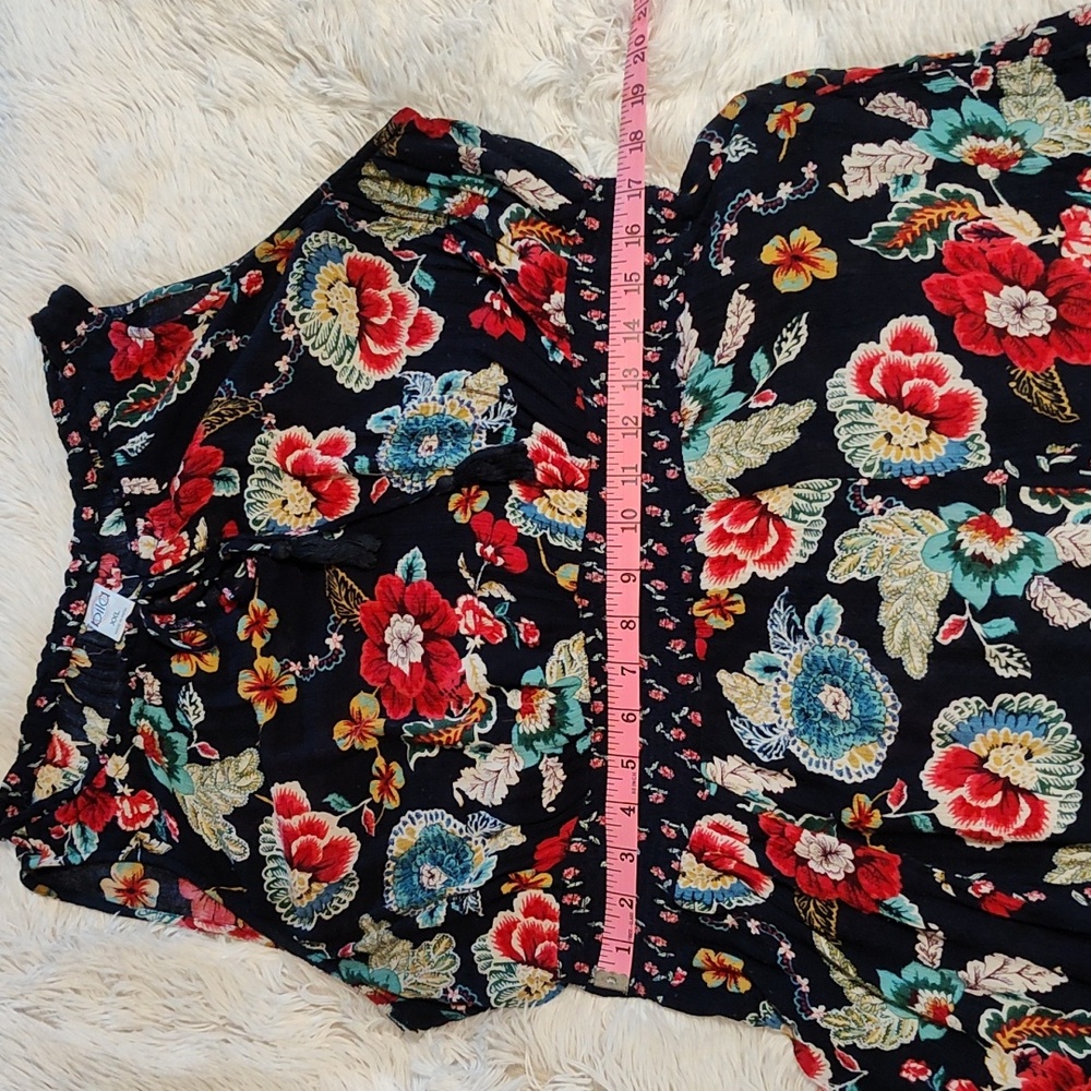Bila Boho Sleeveless Fairycore Sundress Navy Mixed Floral Handkerchief Hem XXL - Picture 11 of 14